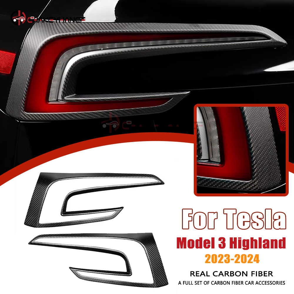 Model Kit Frame - ฝาครอบไฟท้ายรถยนต์ทำจากคาร์บอนไฟเบอร์แท้ พร้อมสติกเกอร์ตกแต่งภายนอกรถยนต์ สำหรับรถยนต์เทสล่า รุ่นใหม่ 3 ไฮแลนด์