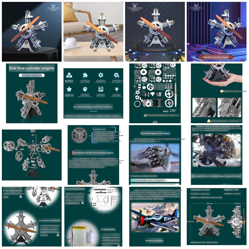 Model Kit Engine - ชุดประกอบเครื่องยนต์ห้าสูบแบบรัศมี 3D DIY ทำจากโลหะ สำหรับการเรียนรู้เชิงกลและสะสม รุ่น